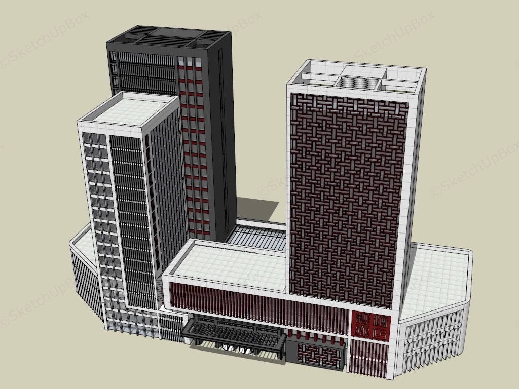 Modern Multi Tower Commercial Complex sketchup model preview - SketchupBox