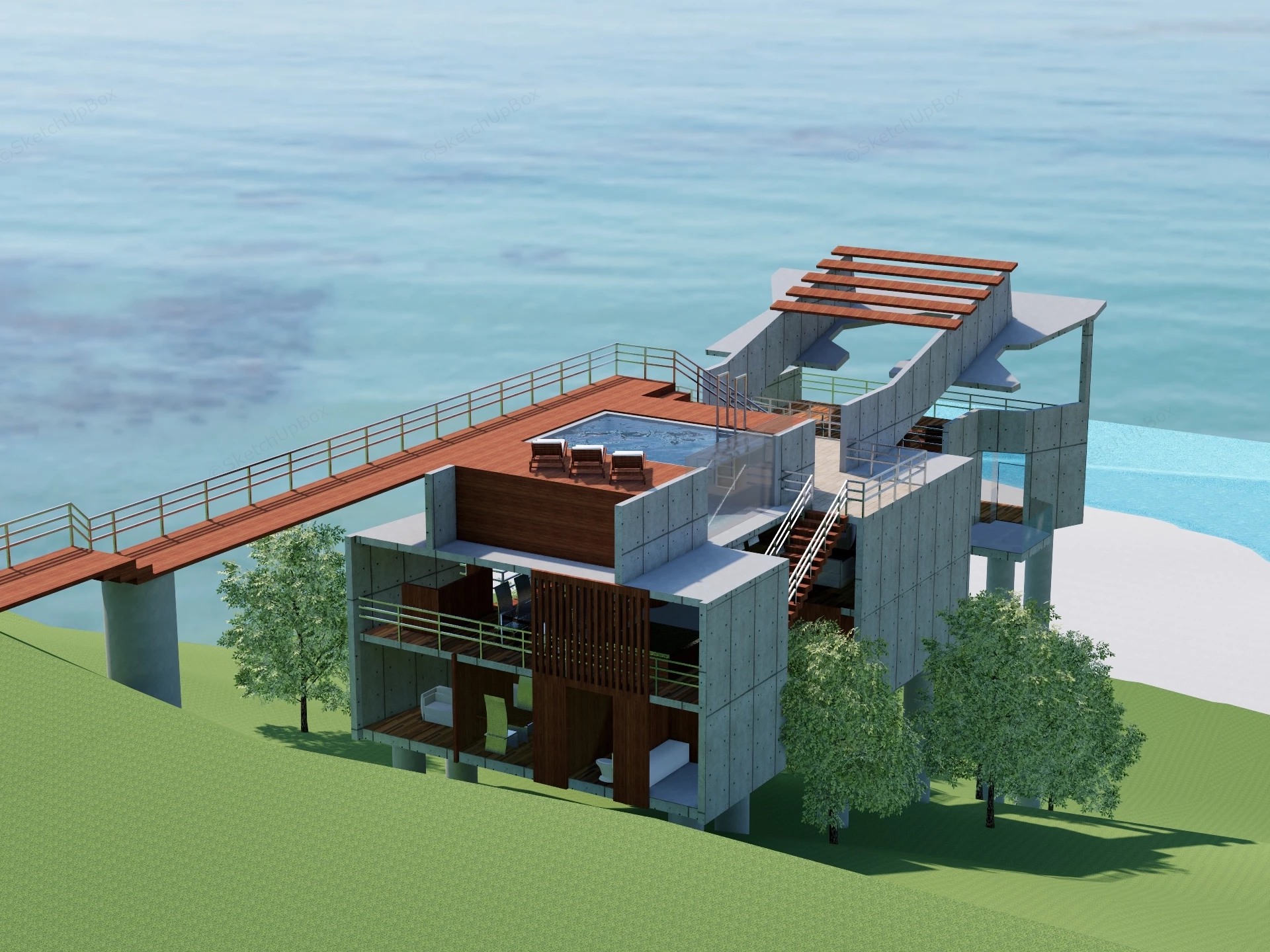 Luxury Villa On Coastal Cliff sketchup model preview - SketchupBox