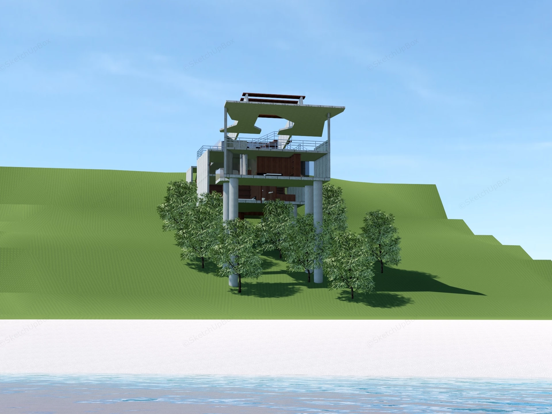 Luxury Villa On Coastal Cliff sketchup model preview - SketchupBox