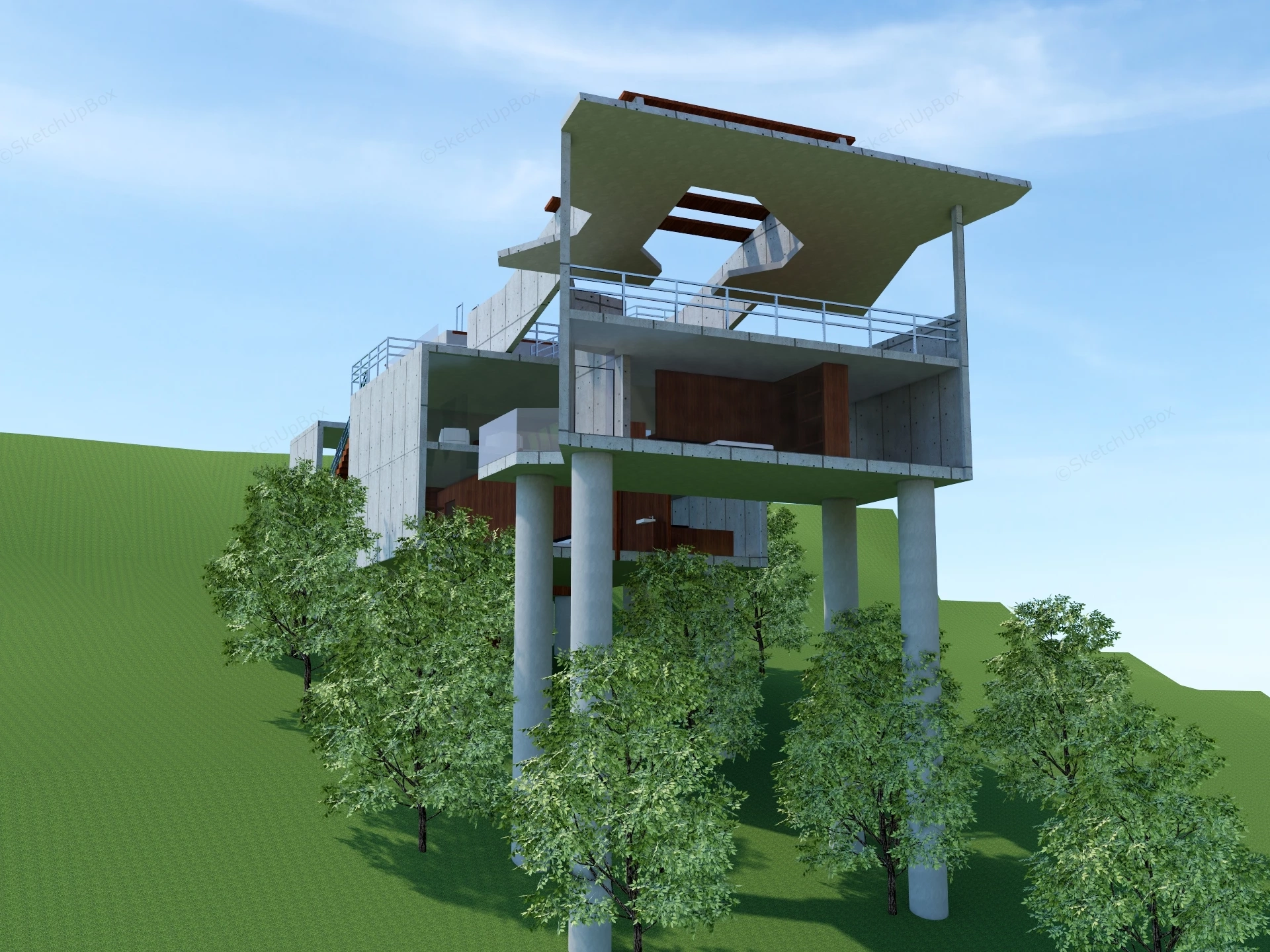 Luxury Villa On Coastal Cliff sketchup model preview - SketchupBox