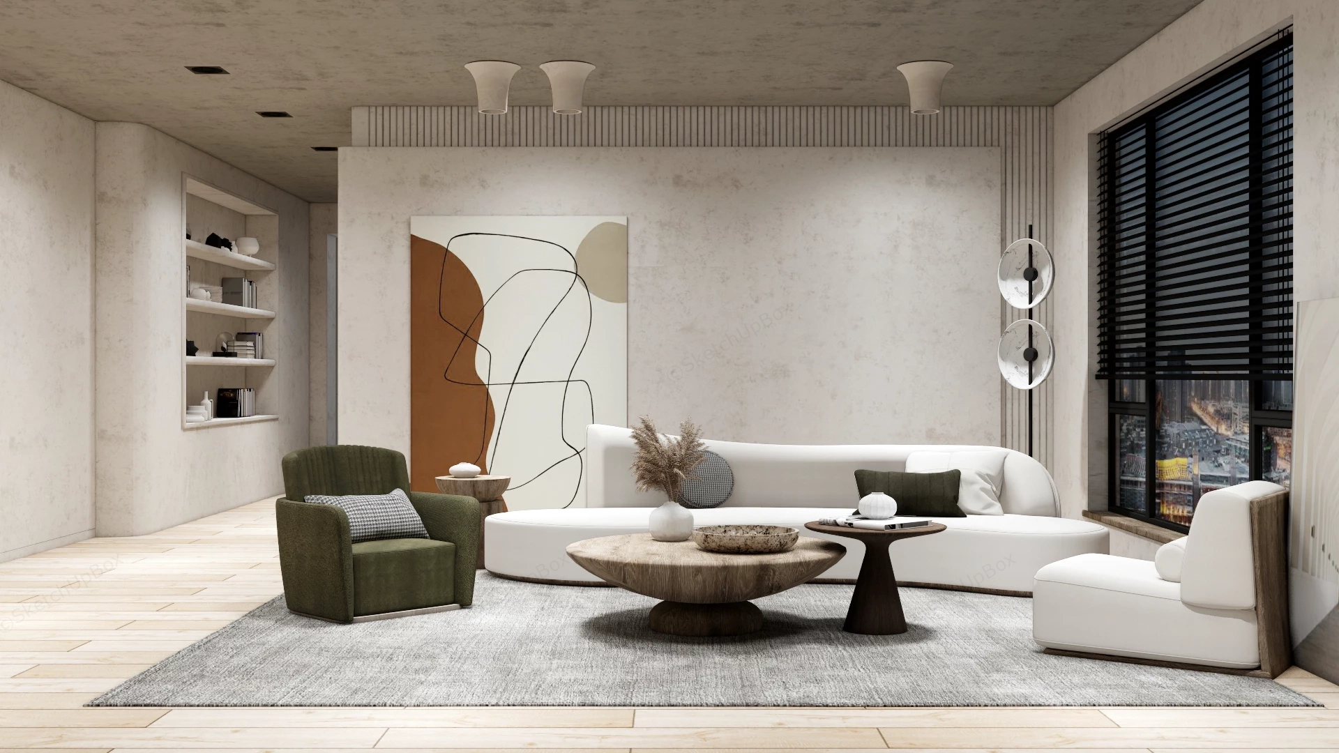 Modern Japandi Style Living Room sketchup model preview - SketchupBox