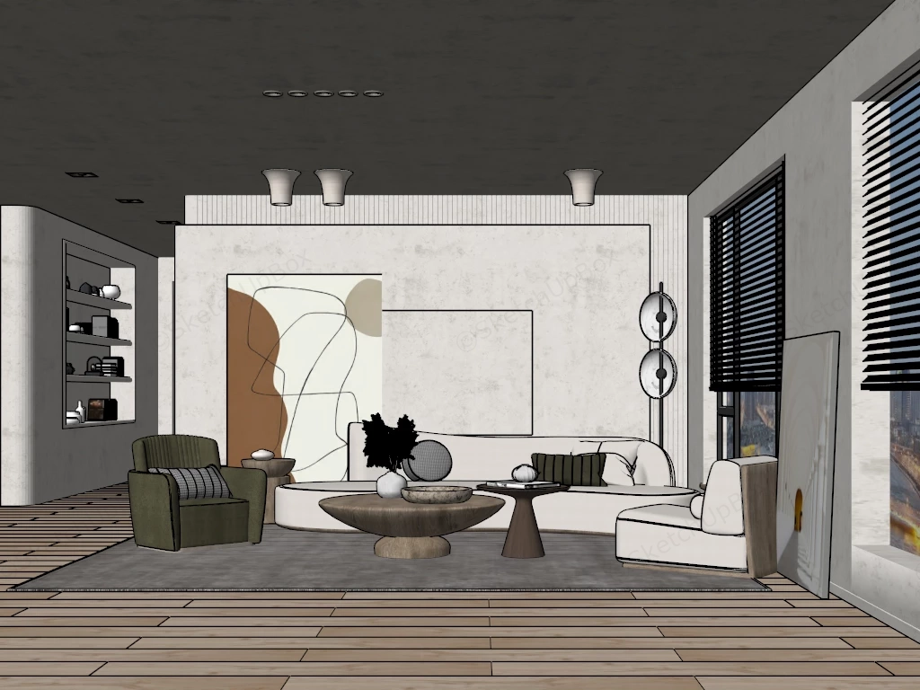 Modern Japandi Style Living Room sketchup model preview - SketchupBox