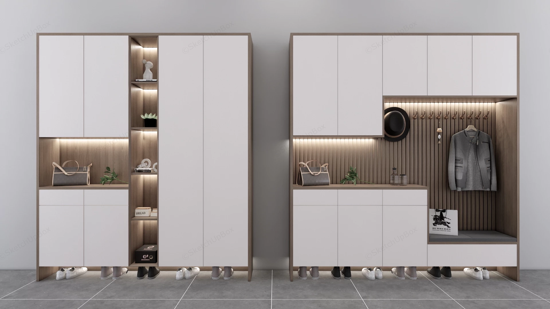 Modern Entryway Mudroom Storage System sketchup model preview - SketchupBox