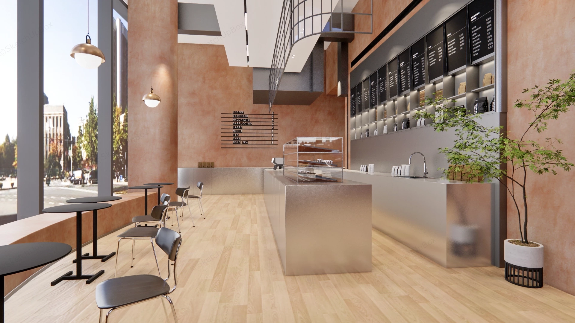Minimalist Cafe Interior Design sketchup model preview - SketchupBox