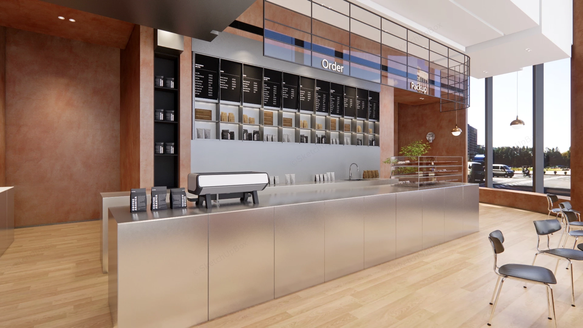 Minimalist Cafe Interior Design sketchup model preview - SketchupBox