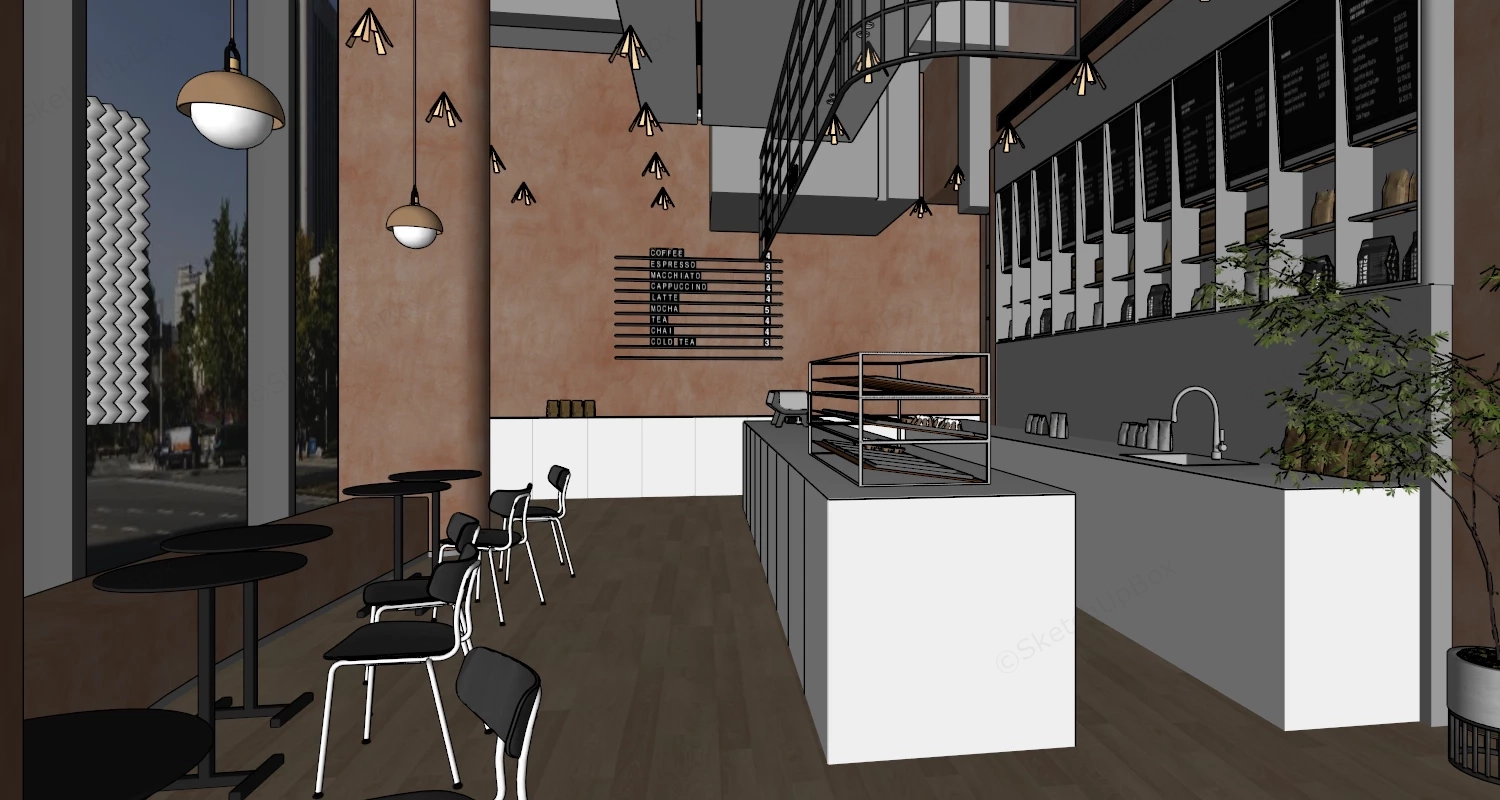 Minimalist Cafe Interior Design sketchup model preview - SketchupBox