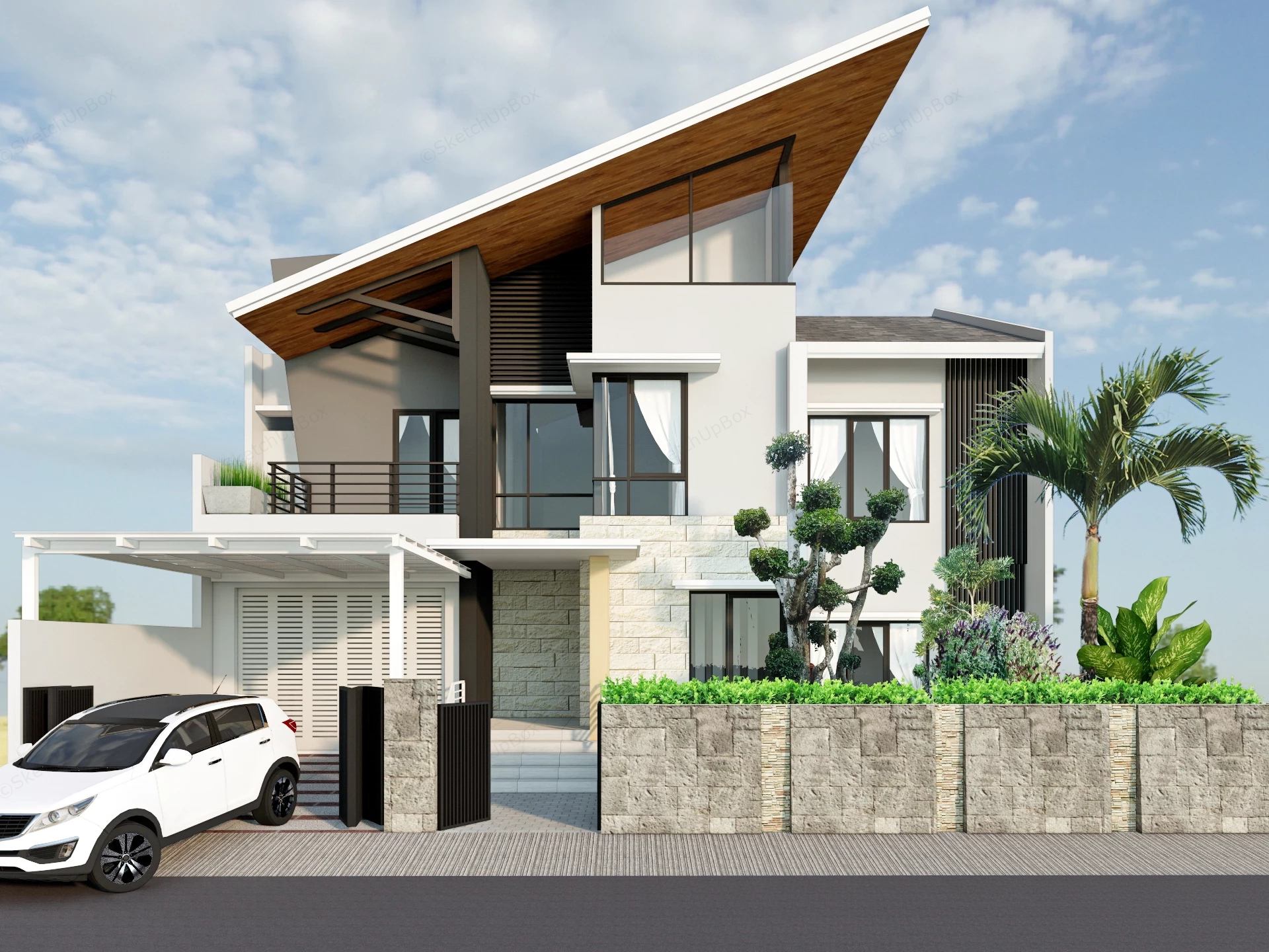 Modern Two Story House sketchup model preview - SketchupBox