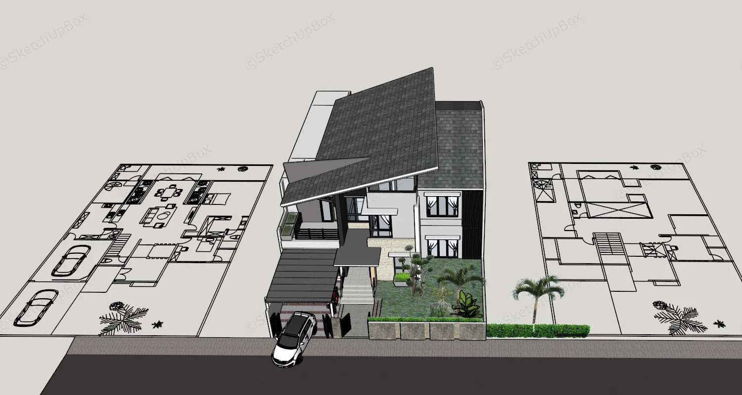 Modern Two Story House sketchup model preview - SketchupBox