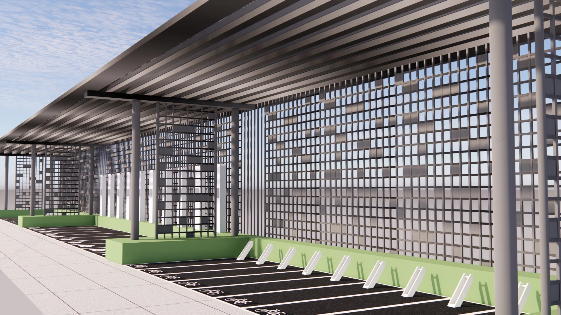 Modern Covered Bike Parking Shelter sketchup model preview - SketchupBox