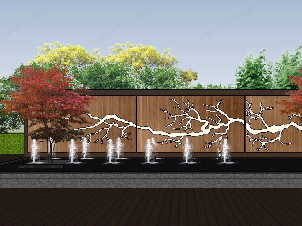 Outdoor Water Fountains With Decorative Feature Wall sketchup model preview - SketchupBox