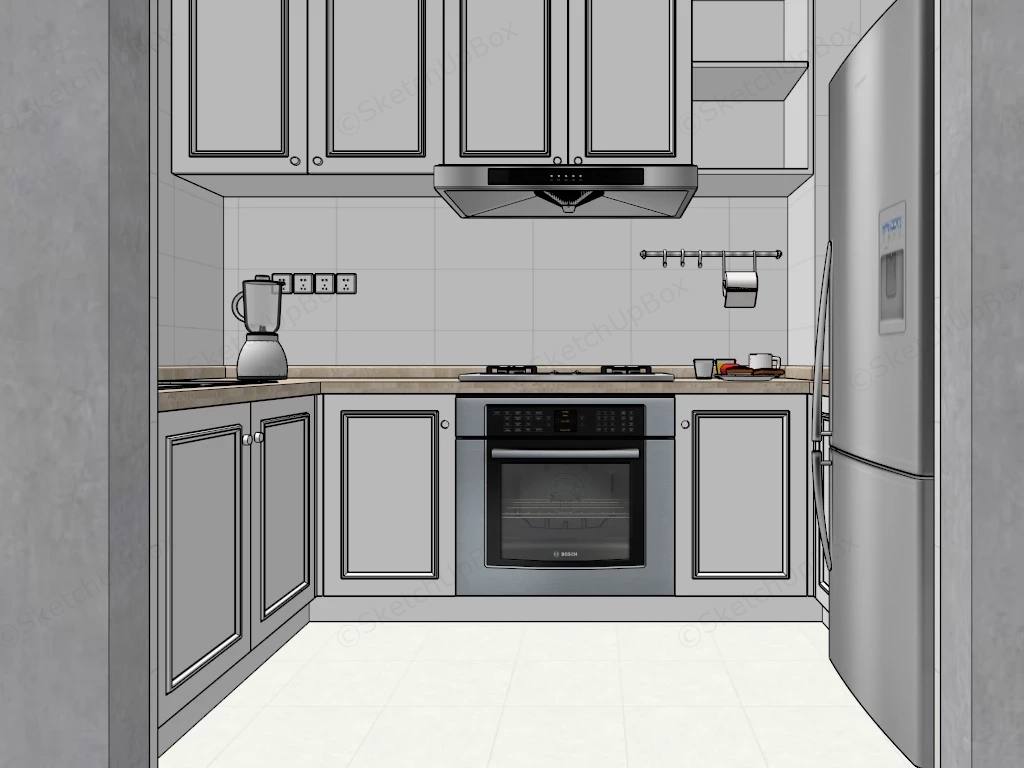 Small Efficiently Arranged U Shaped Kitchen sketchup model preview - SketchupBox