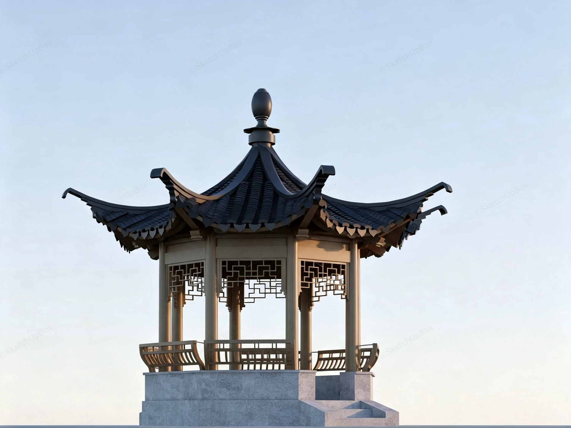 Traditional Chinese Pavilion sketchup model preview - SketchupBox
