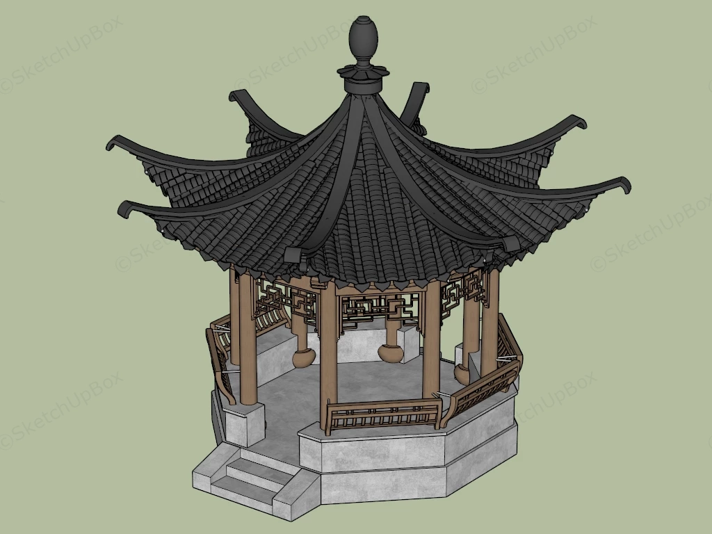 Traditional Chinese Pavilion sketchup model preview - SketchupBox