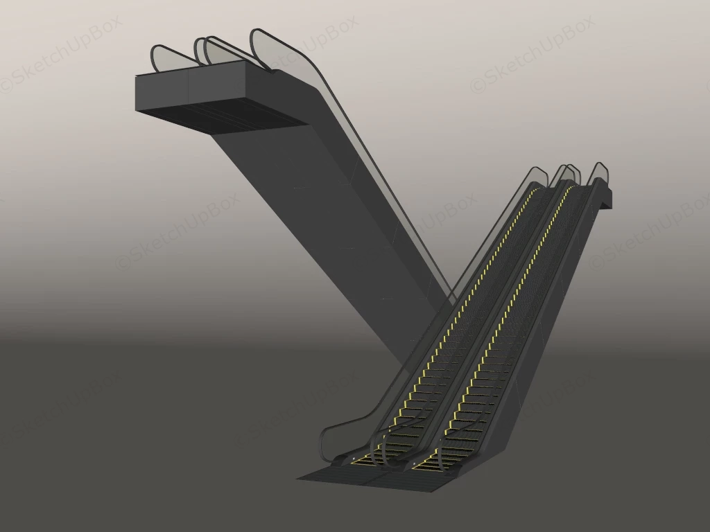 Dual Commercial Escalator System sketchup model preview - SketchupBox