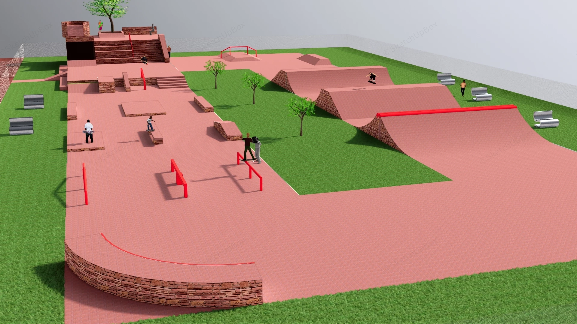 Outdoor Skatepark Design sketchup model preview - SketchupBox