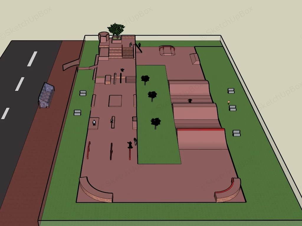 Outdoor Skatepark Design sketchup model preview - SketchupBox