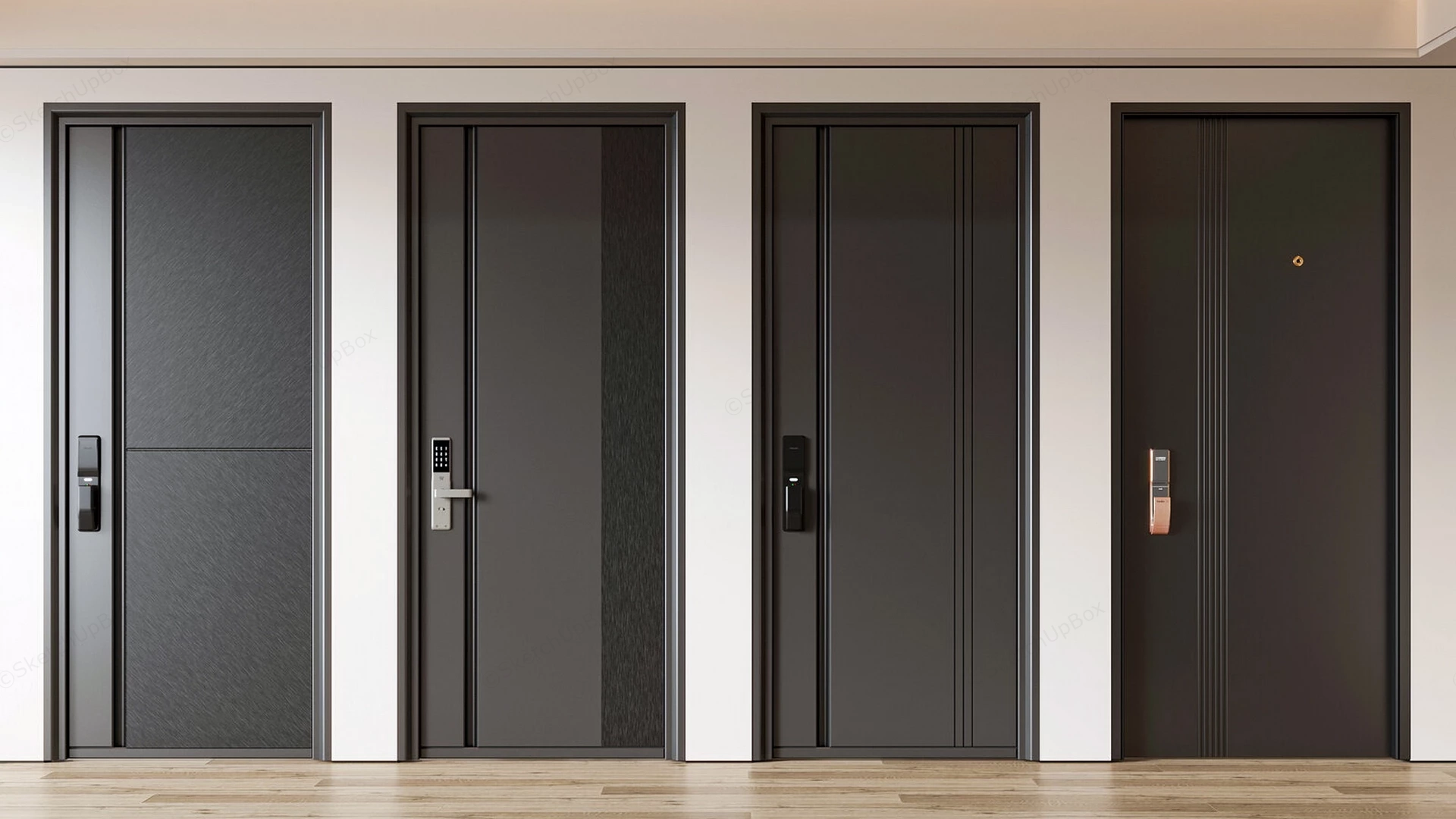 Modern Steel Security Entry Doors sketchup model preview - SketchupBox