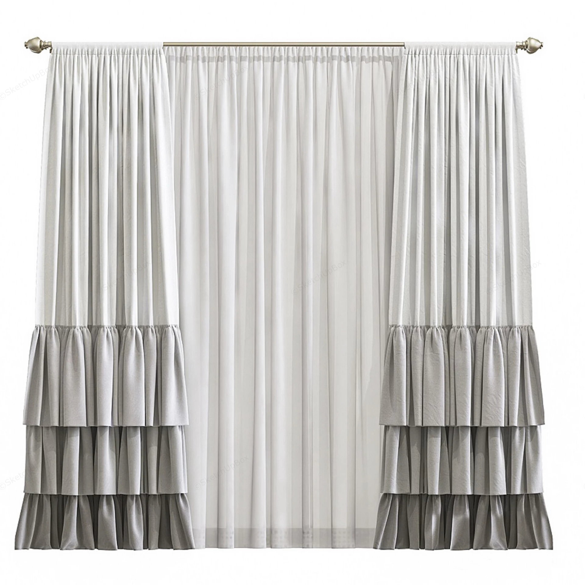 Tiered Ruffle Colorblock Curtain Set sketchup model preview - SketchupBox