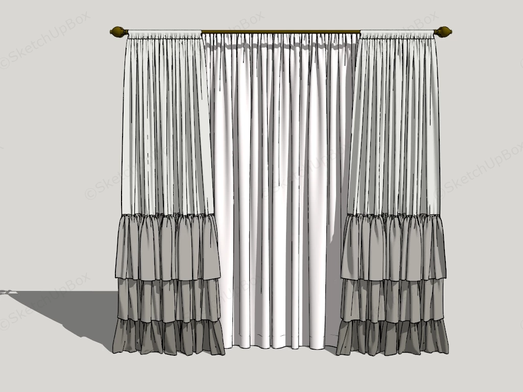 Tiered Ruffle Colorblock Curtain Set sketchup model preview - SketchupBox