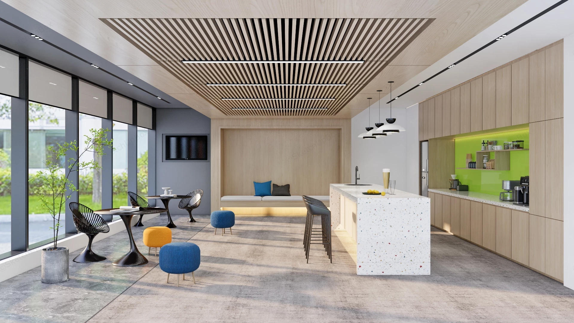 Modern Office Breakroom And Lounge sketchup model preview - SketchupBox