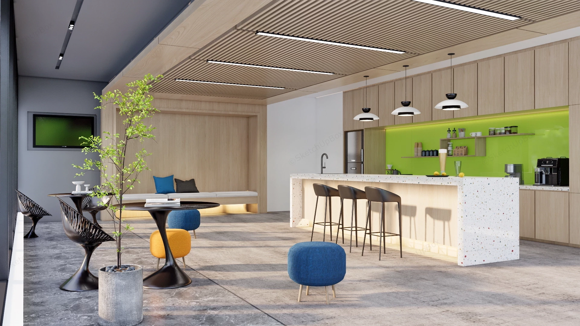 Modern Office Breakroom And Lounge sketchup model preview - SketchupBox