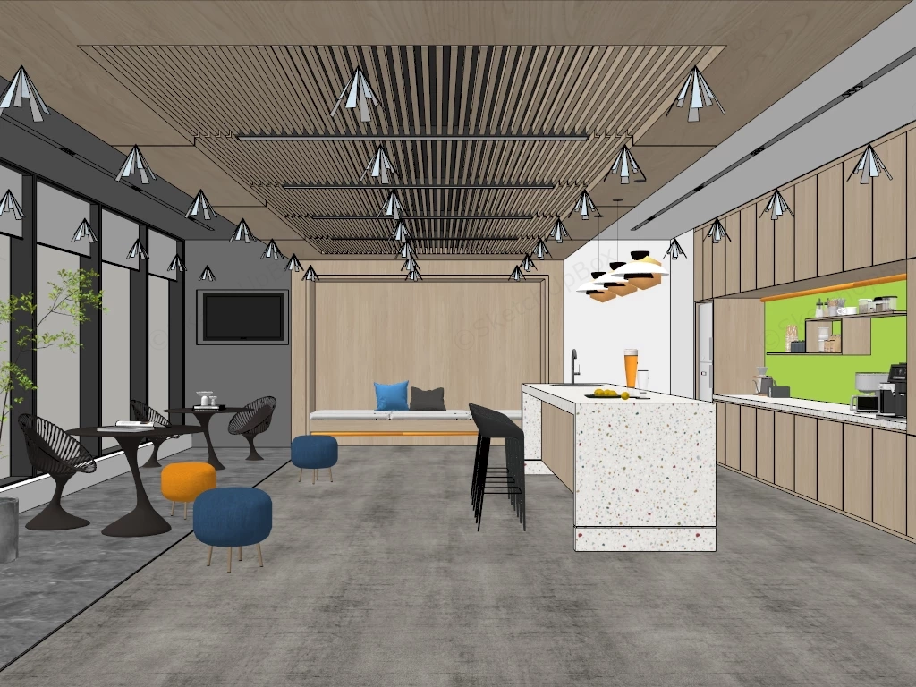 Modern Office Breakroom And Lounge sketchup model preview - SketchupBox