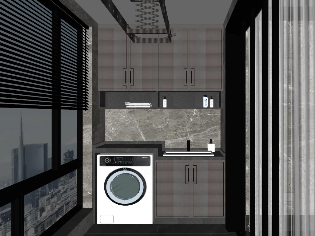 Apartment Enclosed Balcony Laundry Station sketchup model preview - SketchupBox