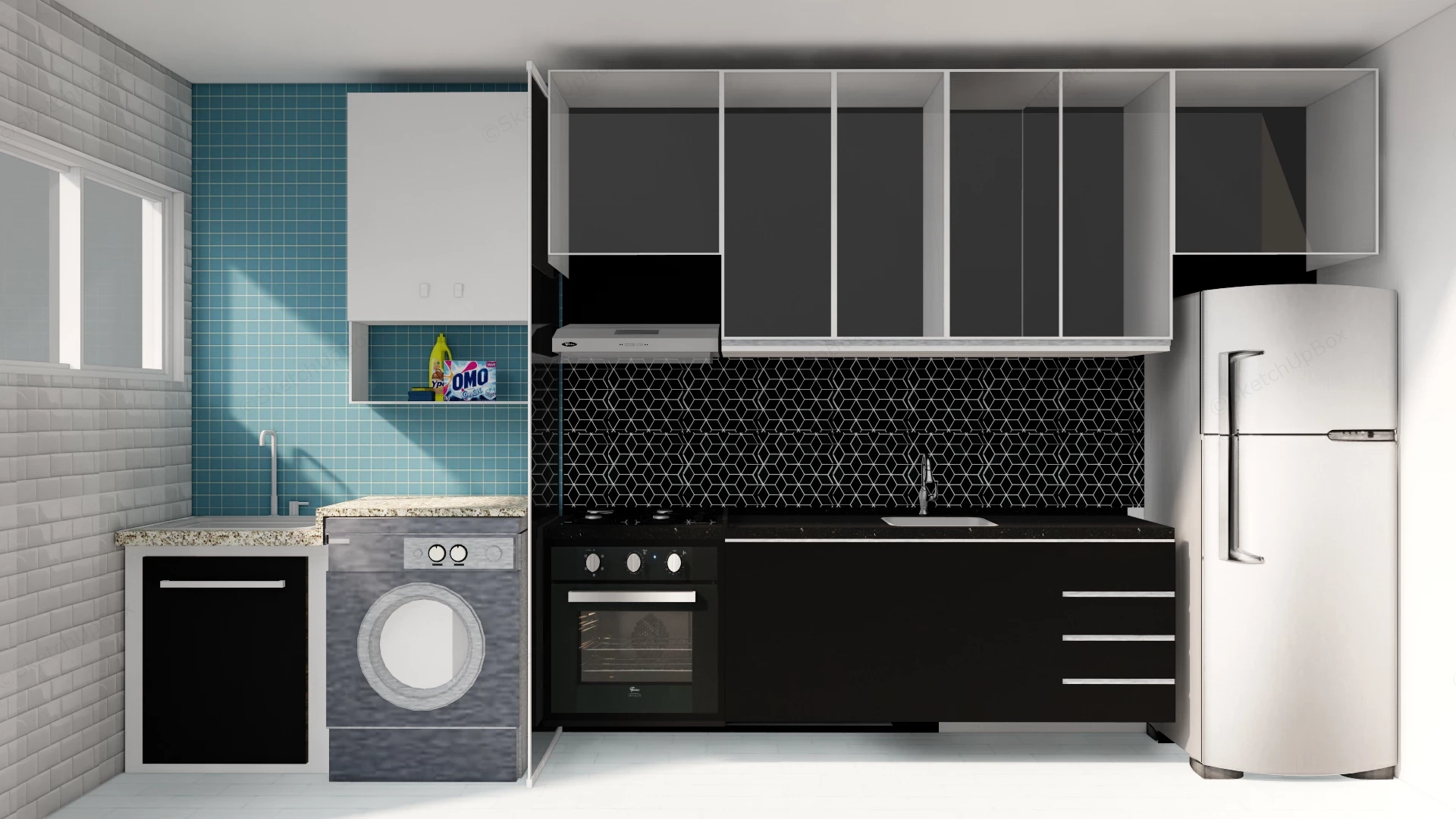 Modern Compact Kitchen With Laundry Zone sketchup model preview - SketchupBox