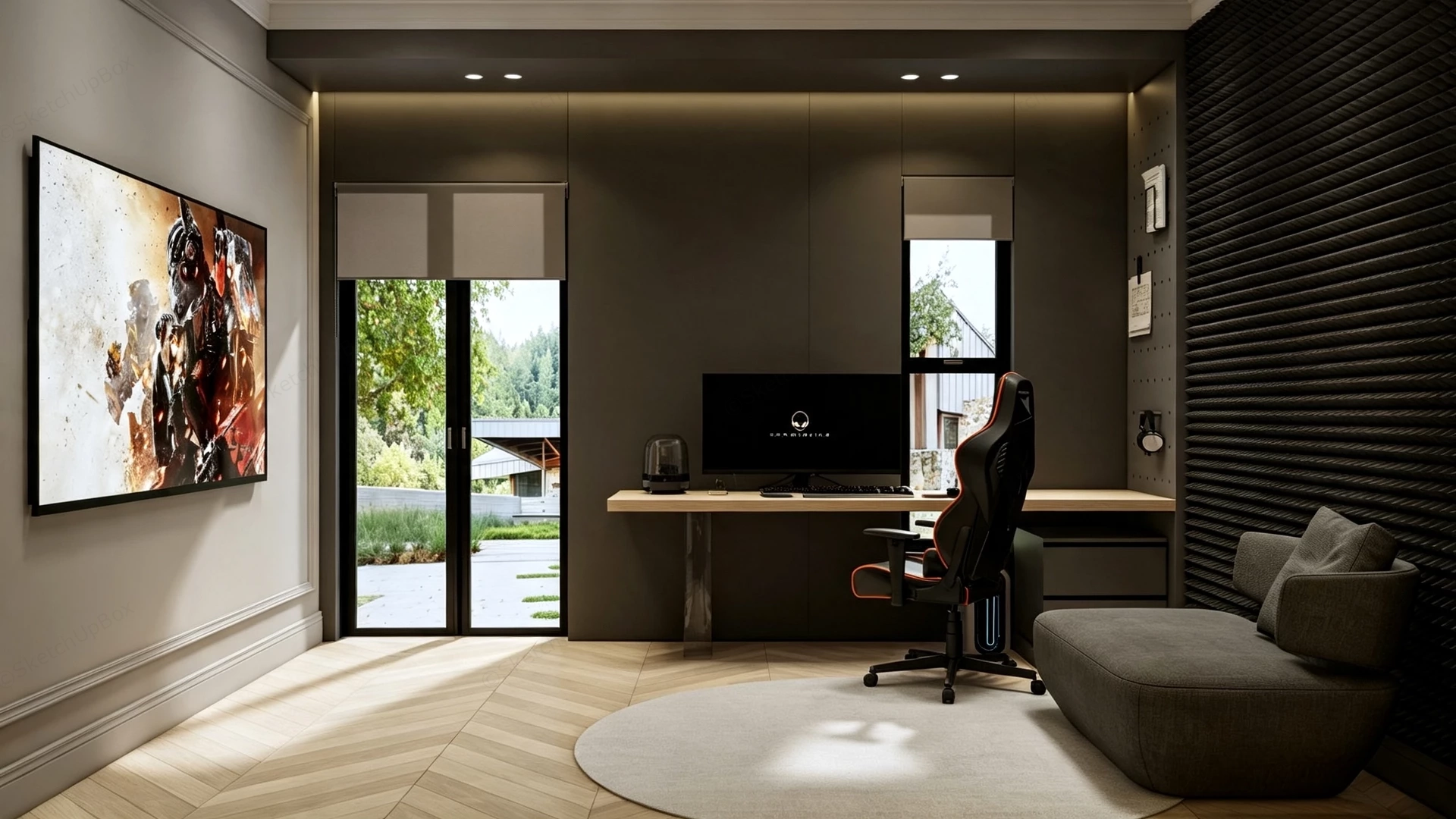 Modern Minimalist Gaming Room sketchup model preview - SketchupBox