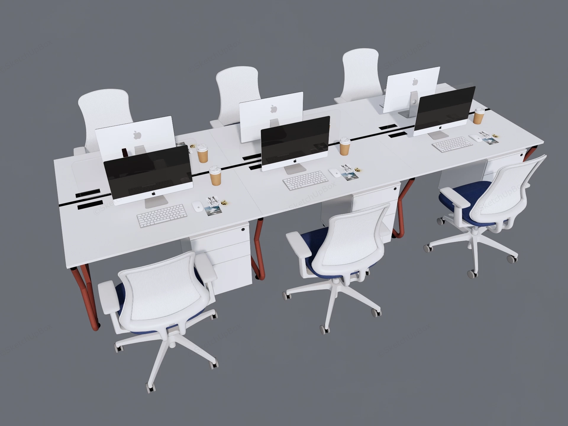 Modular 6 Person Office Workstation Cluster sketchup model preview - SketchupBox