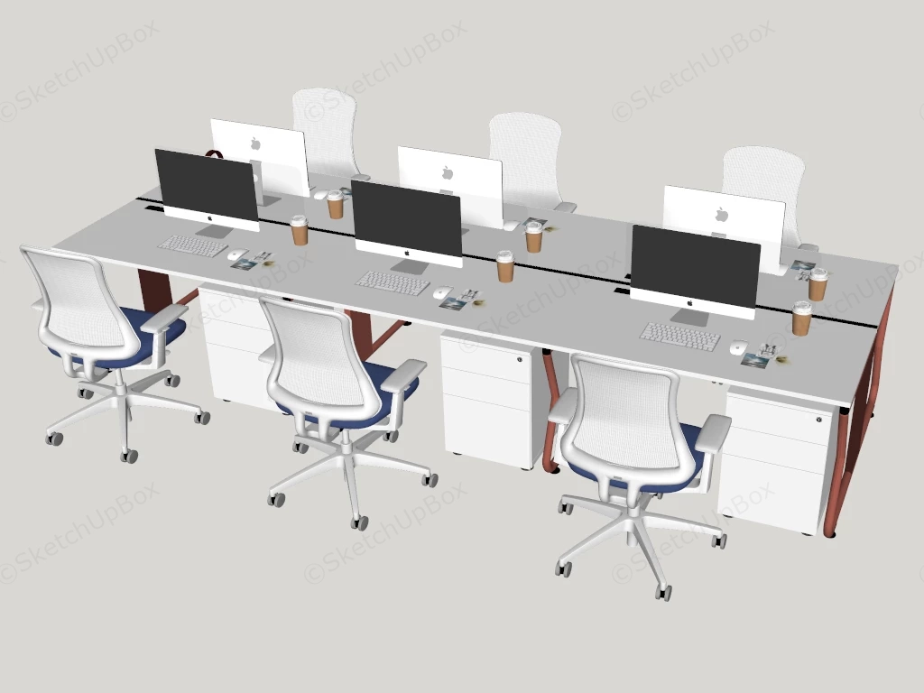 Modular 6 Person Office Workstation Cluster sketchup model preview - SketchupBox