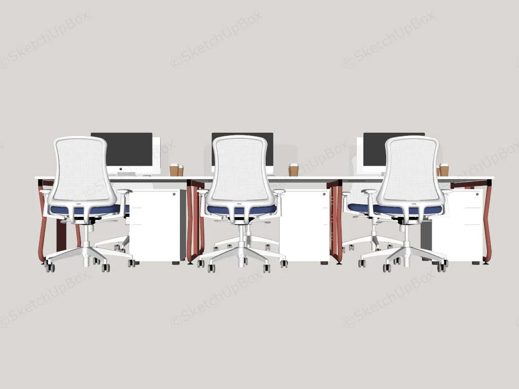 Modular 6 Person Office Workstation Cluster sketchup model preview - SketchupBox