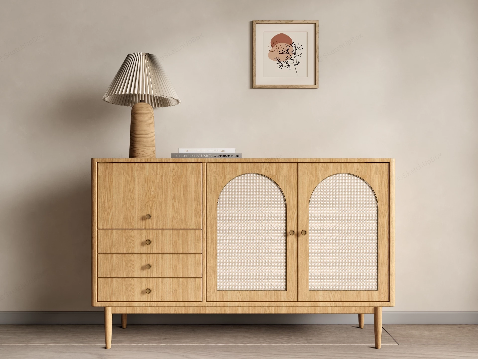 Japandi Style Wood Sideboard Cabinet sketchup model preview - SketchupBox