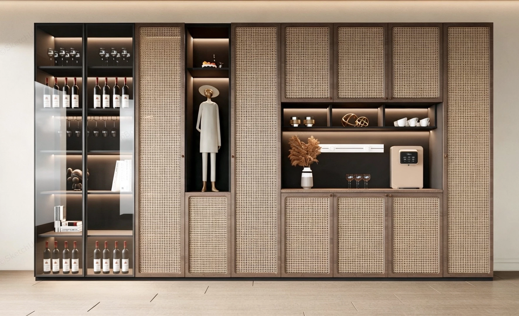 Japandi Style Dining Room Sideboard sketchup model preview - SketchupBox