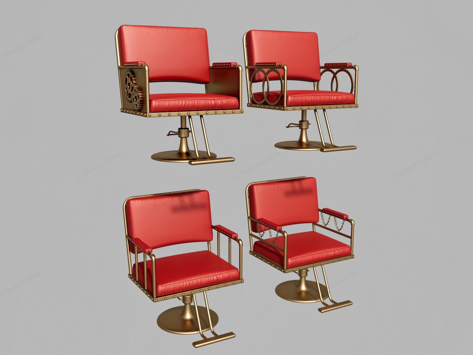 Luxury Steampunk Inspired Barber Chairs sketchup model preview - SketchupBox