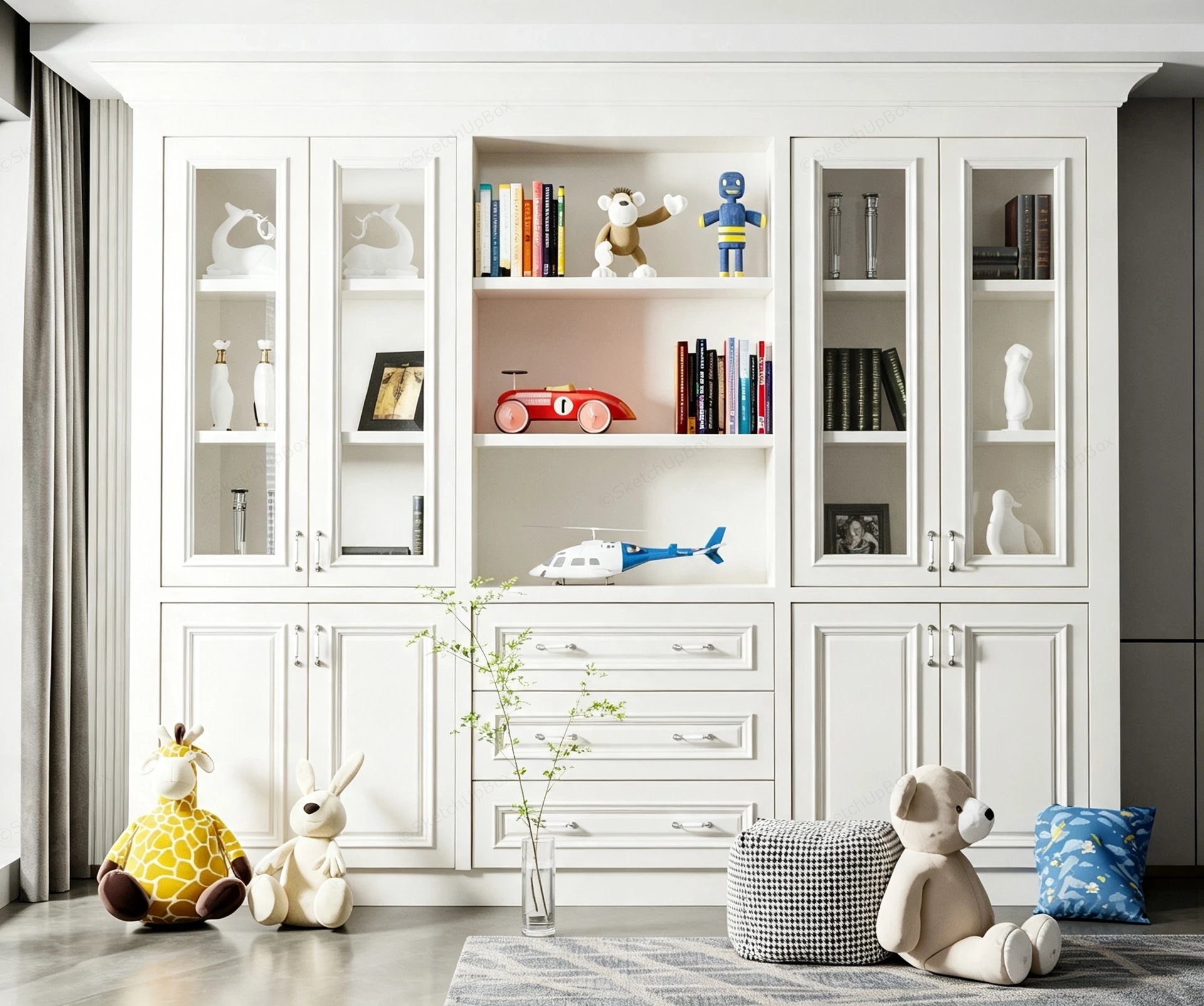 Kids Room White Wooden Storage Cabinet sketchup model preview - SketchupBox