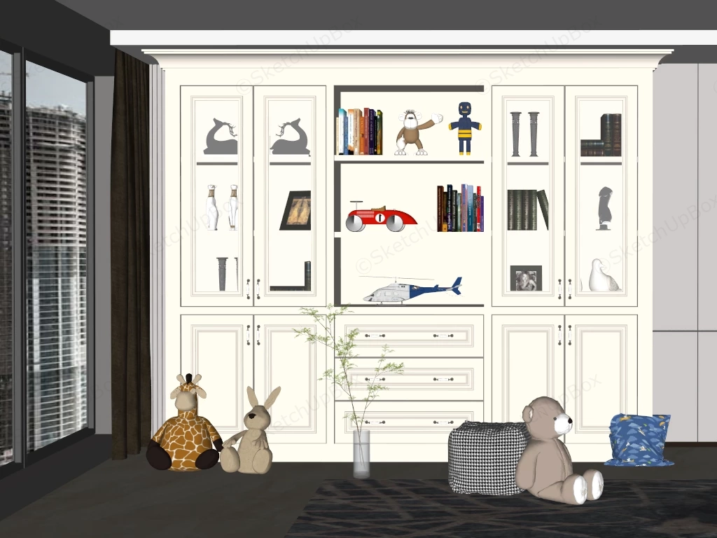 Kids Room White Wooden Storage Cabinet sketchup model preview - SketchupBox