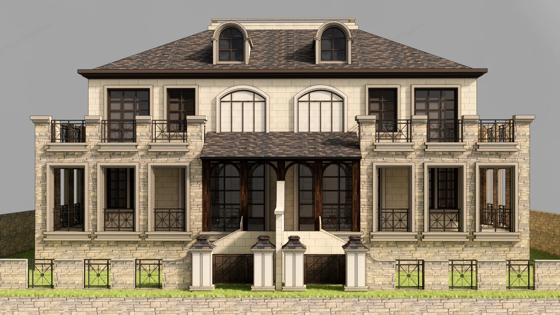 Classical European Style Duplex Estate sketchup model preview - SketchupBox