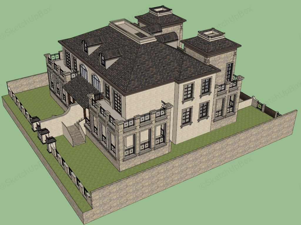 Classical European Style Duplex Estate sketchup model preview - SketchupBox