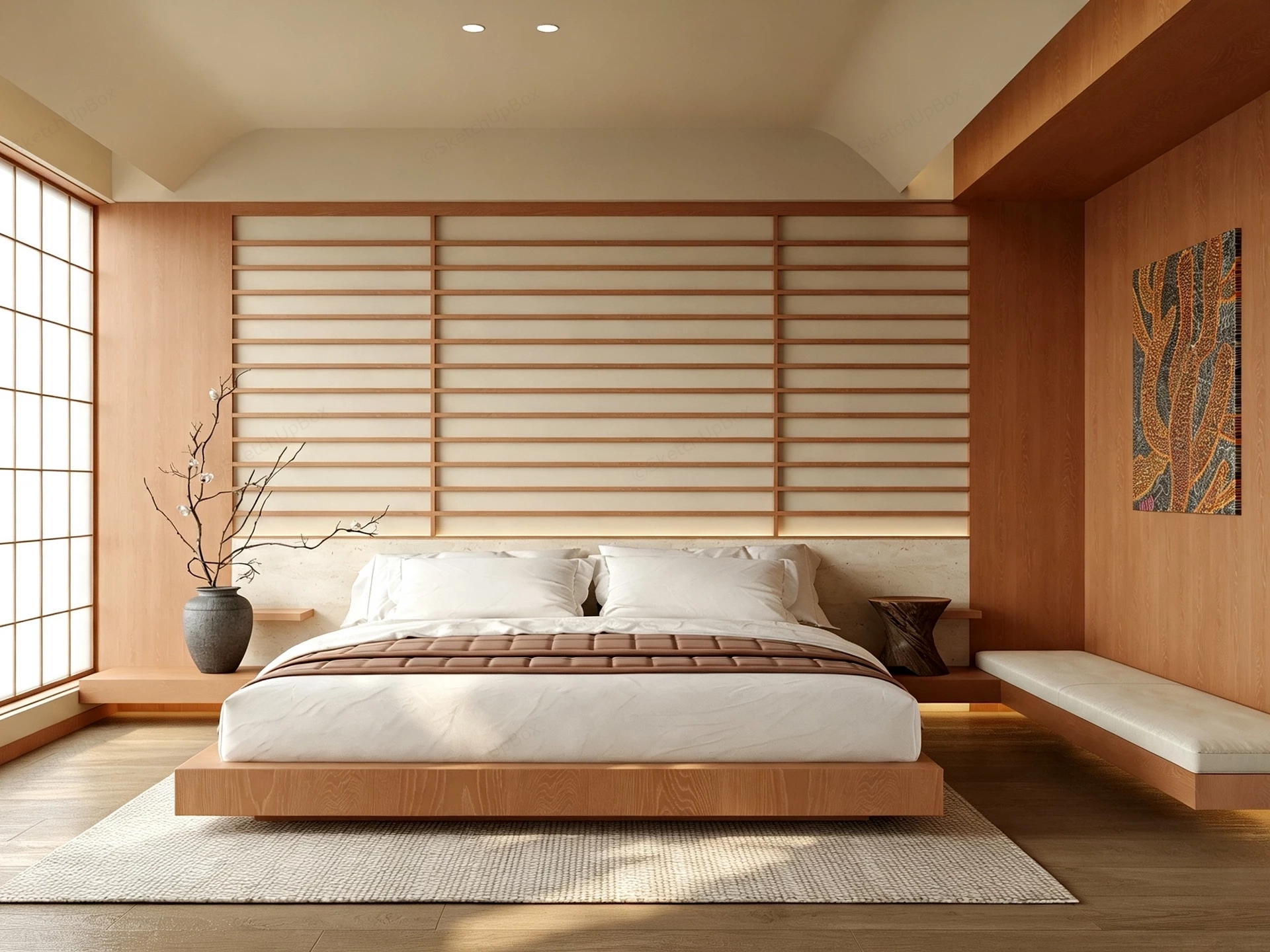 Modern Japandi Style Bedroom sketchup model preview - SketchupBox