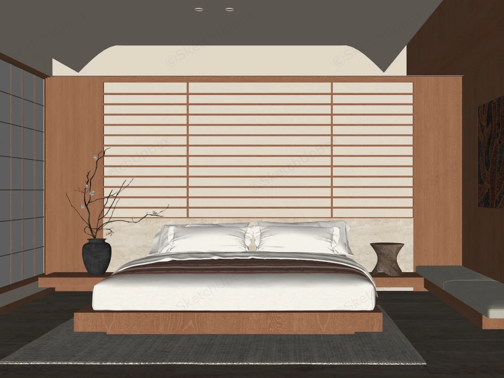 Modern Japandi Style Bedroom sketchup model preview - SketchupBox