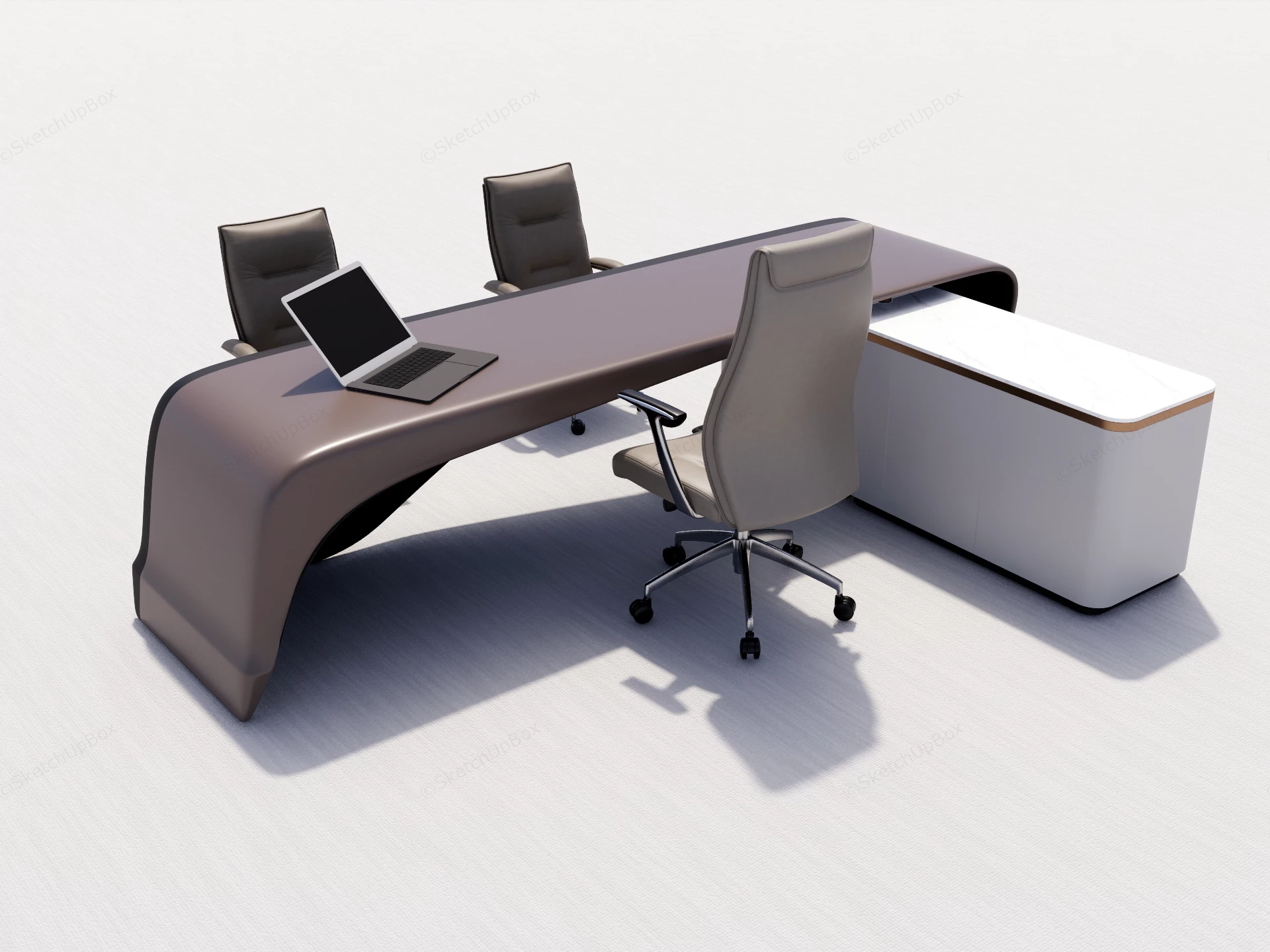 High End Contemporary Executive Office Desk Setup sketchup model preview - SketchupBox