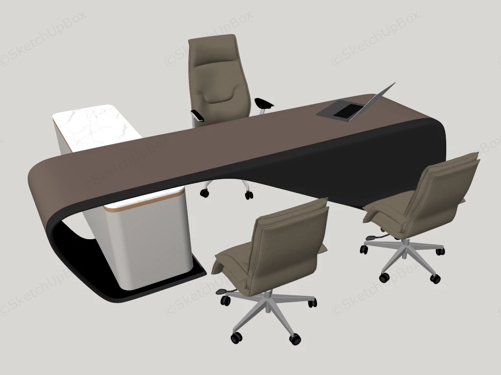 High End Contemporary Executive Office Desk Setup sketchup model preview - SketchupBox