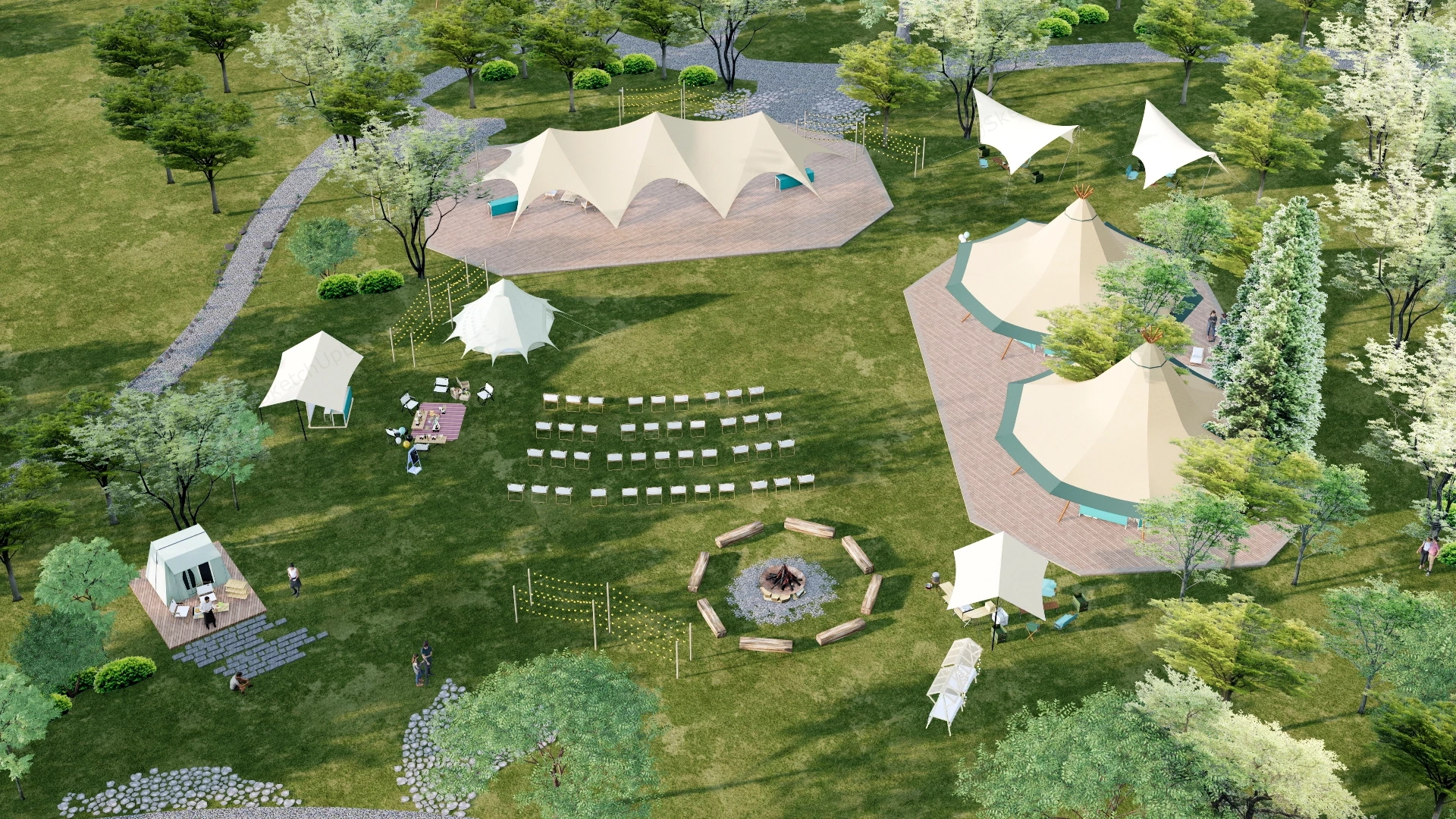 Luxury Glamping Site Resort Park sketchup model preview - SketchupBox