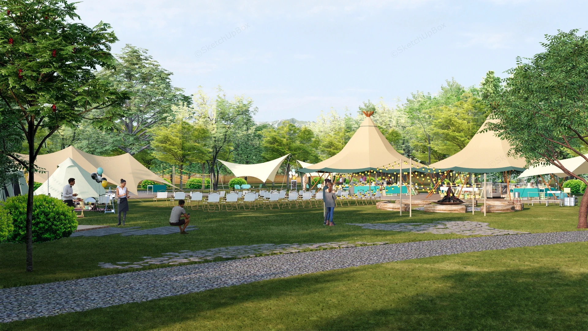 Luxury Glamping Site Resort Park sketchup model preview - SketchupBox