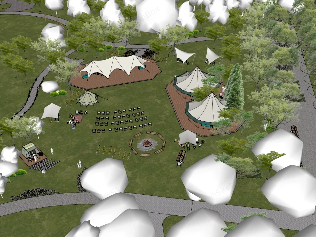Luxury Glamping Site Resort Park sketchup model preview - SketchupBox