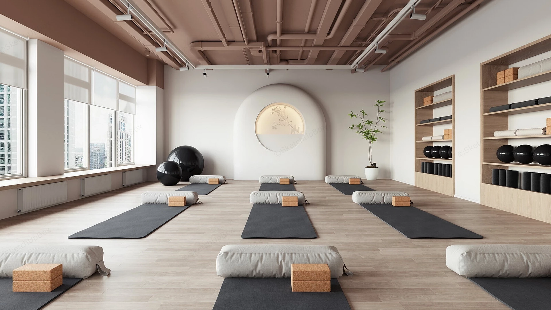 Minimalist Yoga And Wellness Studio sketchup model preview - SketchupBox