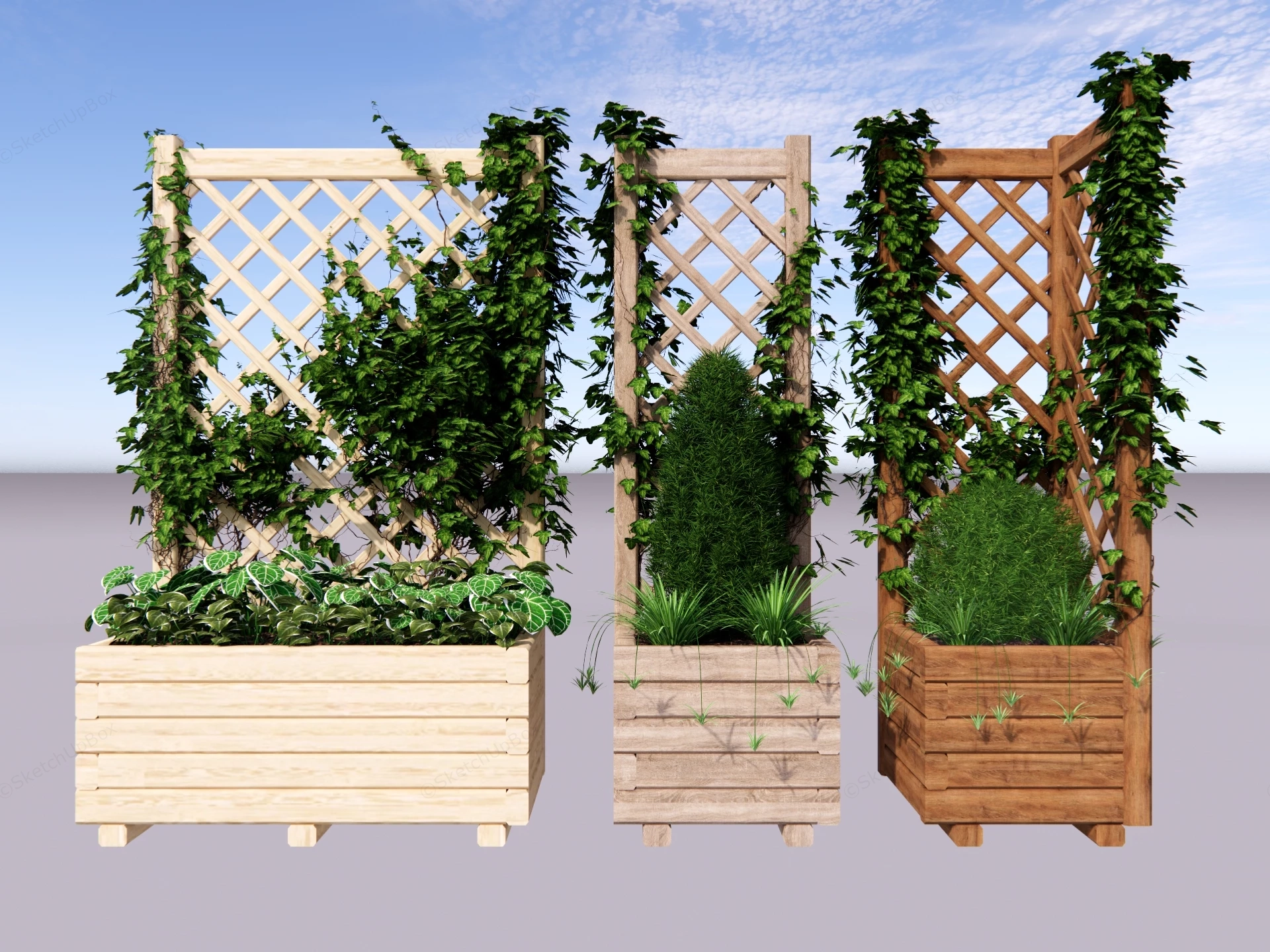 Wooden Planter Box With Trellis sketchup model preview - SketchupBox