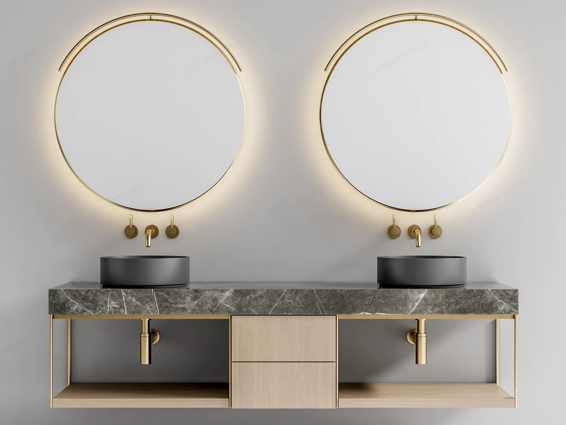 Double Sink Floating Bathroom Vanity sketchup model preview - SketchupBox