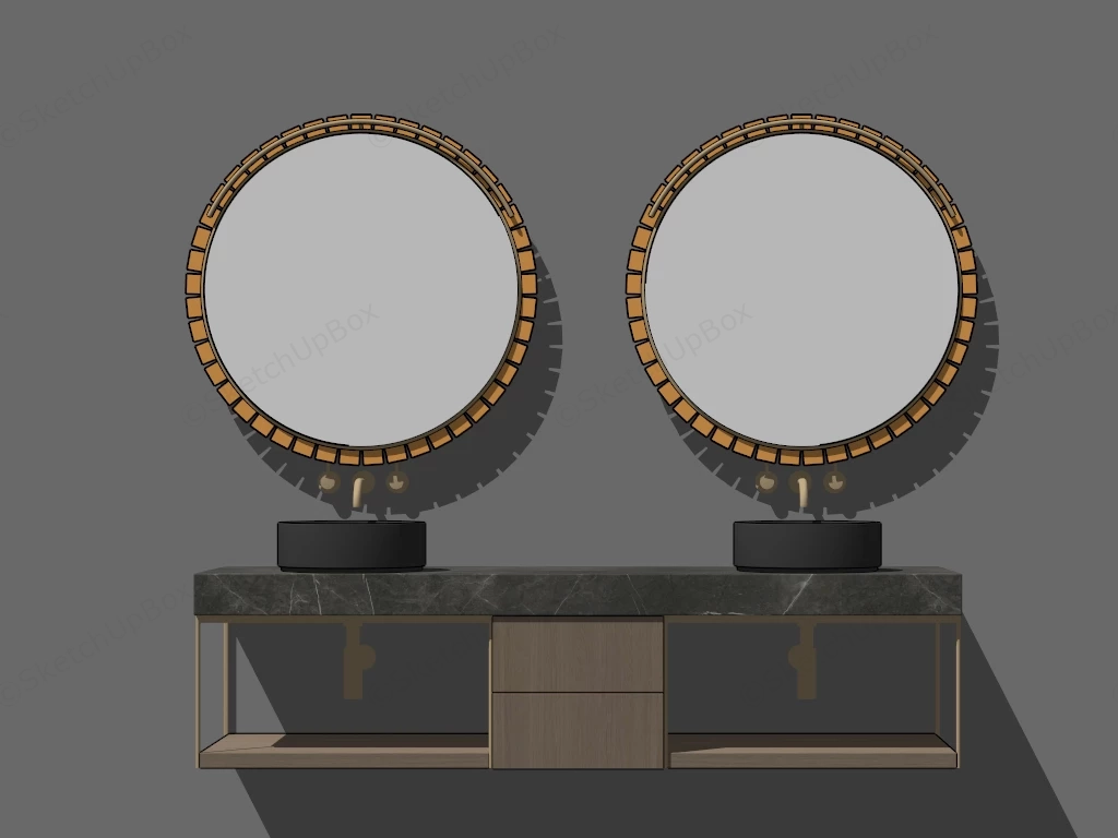 Double Sink Floating Bathroom Vanity sketchup model preview - SketchupBox